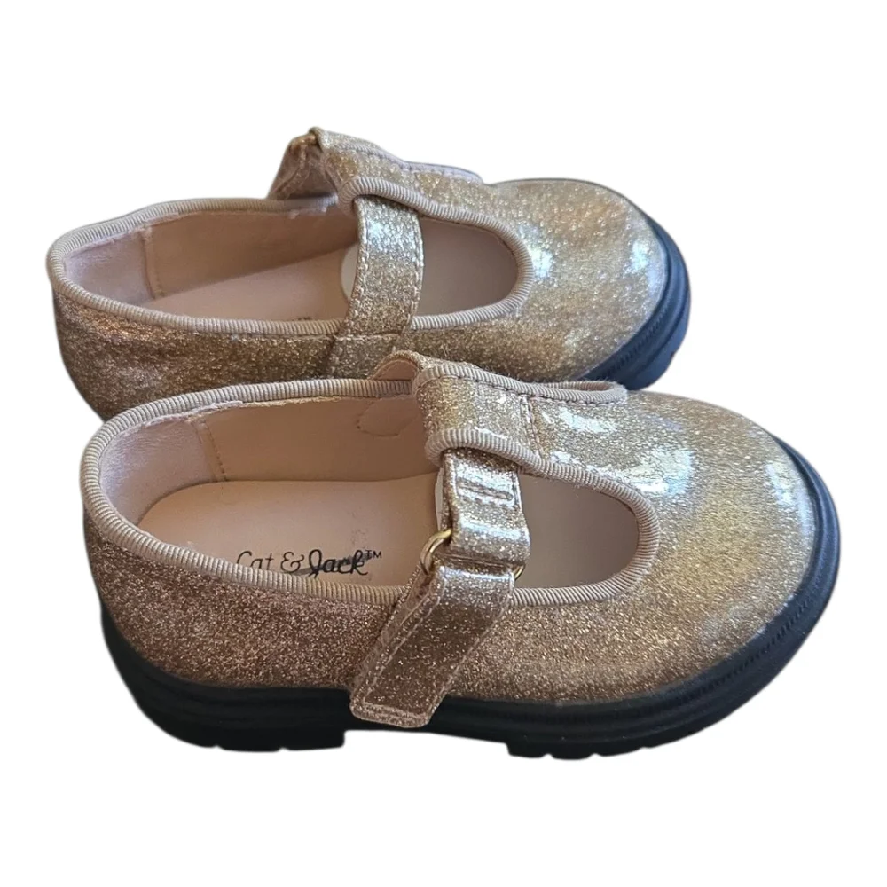 Cat & Jack Gold Glitter T-Strap Dress Shoes